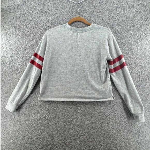 WallFlower Women's "Keeping It Real" Santa Unicorn Grey Cropped Sweatshirt M - Picture 2 of 7